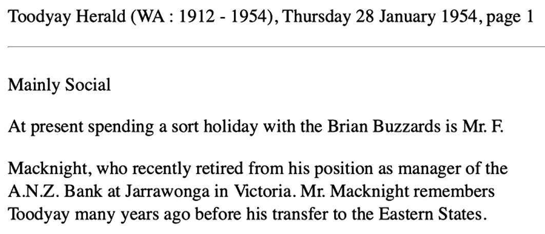Frank McKnight, another visitor to Toodyay